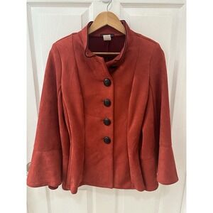 Womens Red Suede Button-Front Jacket